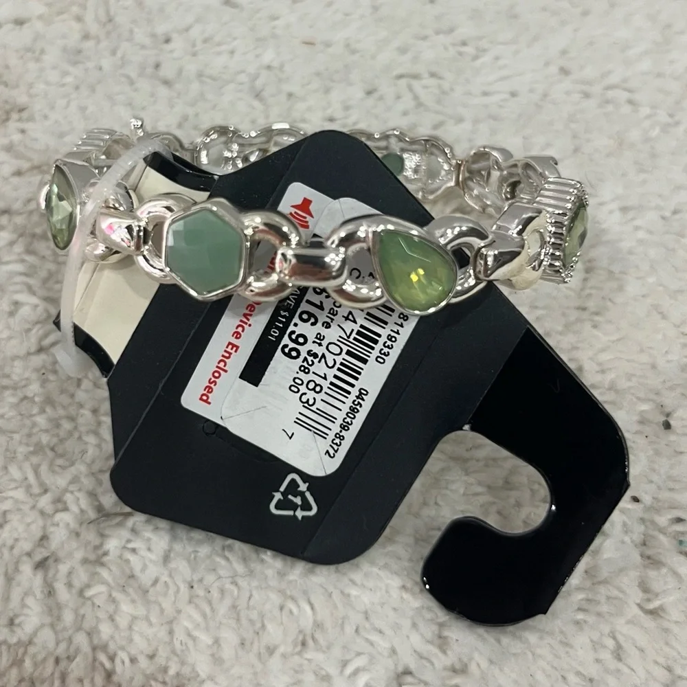 Napier Silver Bracelet with Light‎ Green Gemstones